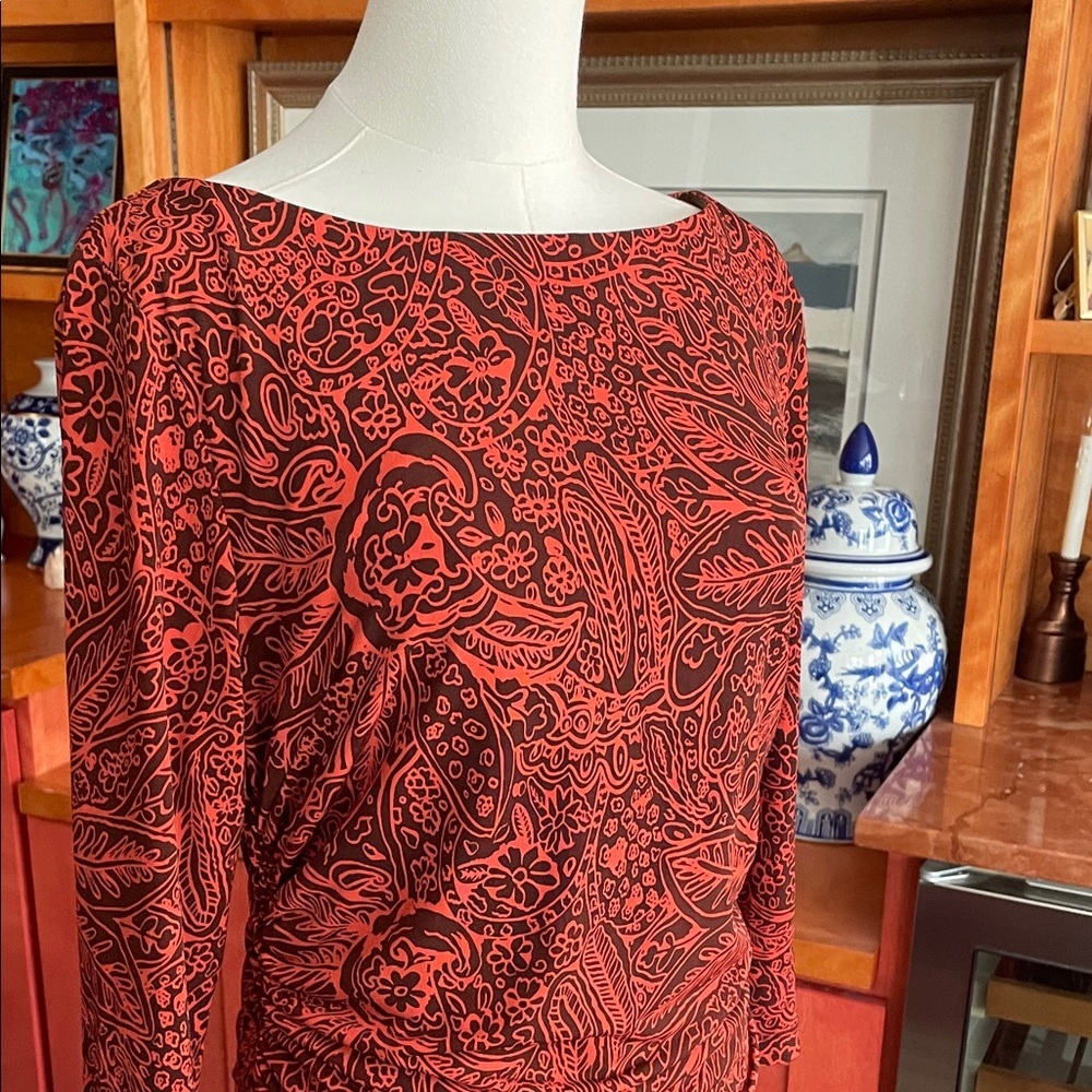 Sara Campbell Red and Brown Paisley Shirred Dress Fits 6-8 - Picture 5 of 13